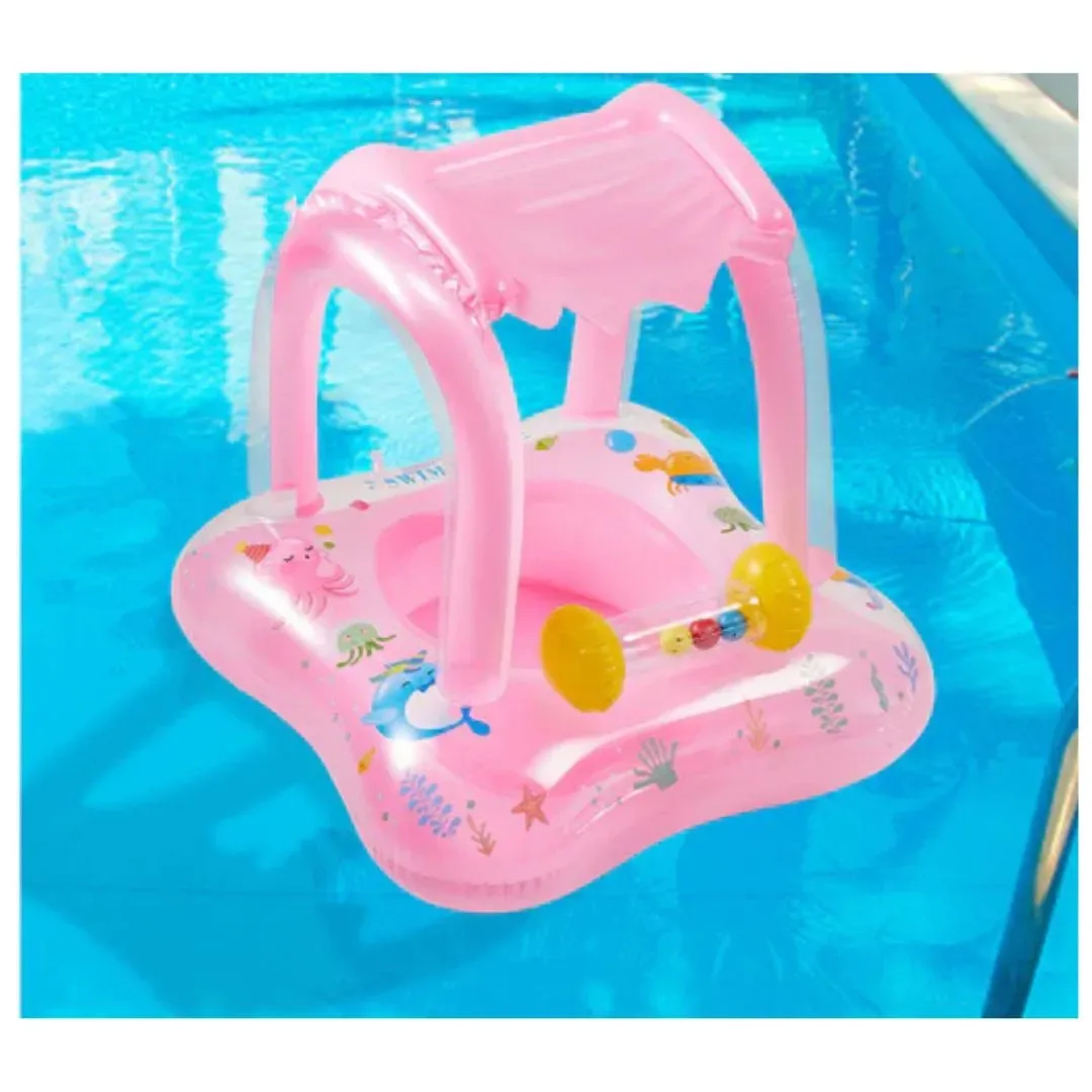 Asiento Flotador Inflable Con Techo Para Bebés Rosado4