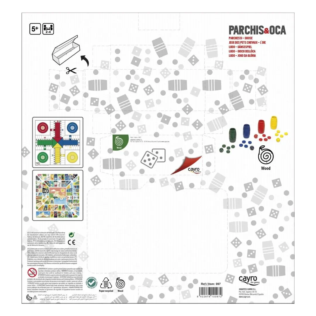 Juego de Mesa Tablero Parchis y Oca con Accesorios de Madera - Cayro4