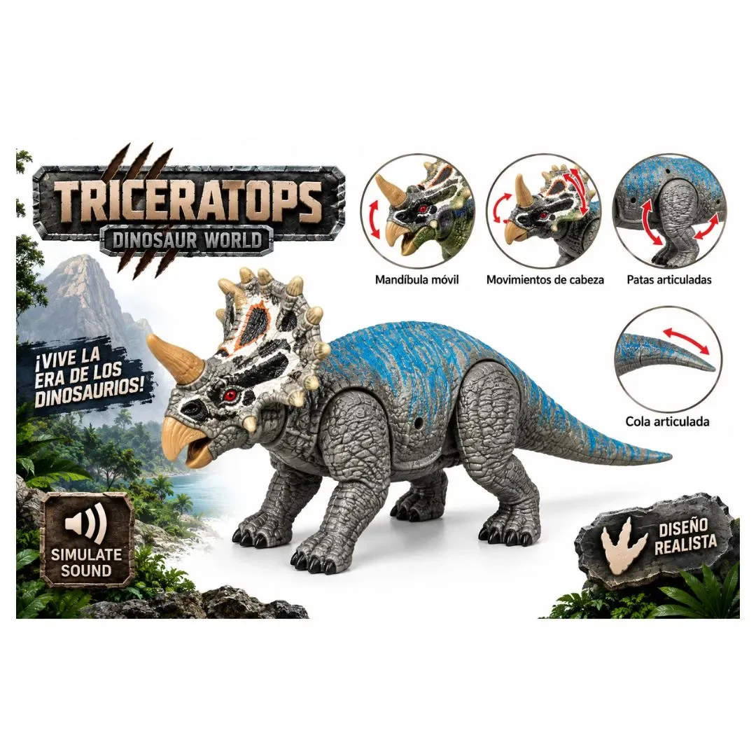 Dinosaurios De Juguete Pack x4 Velociraptor, Spinosaurus, Triceratops y Quetzacloatlus con sonido4