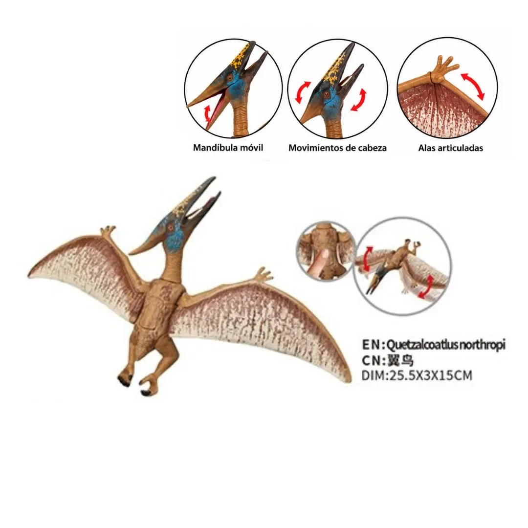 Dinosaurios De Juguete Pack x4 Velociraptor, Spinosaurus, Triceratops y Quetzacloatlus con sonido5