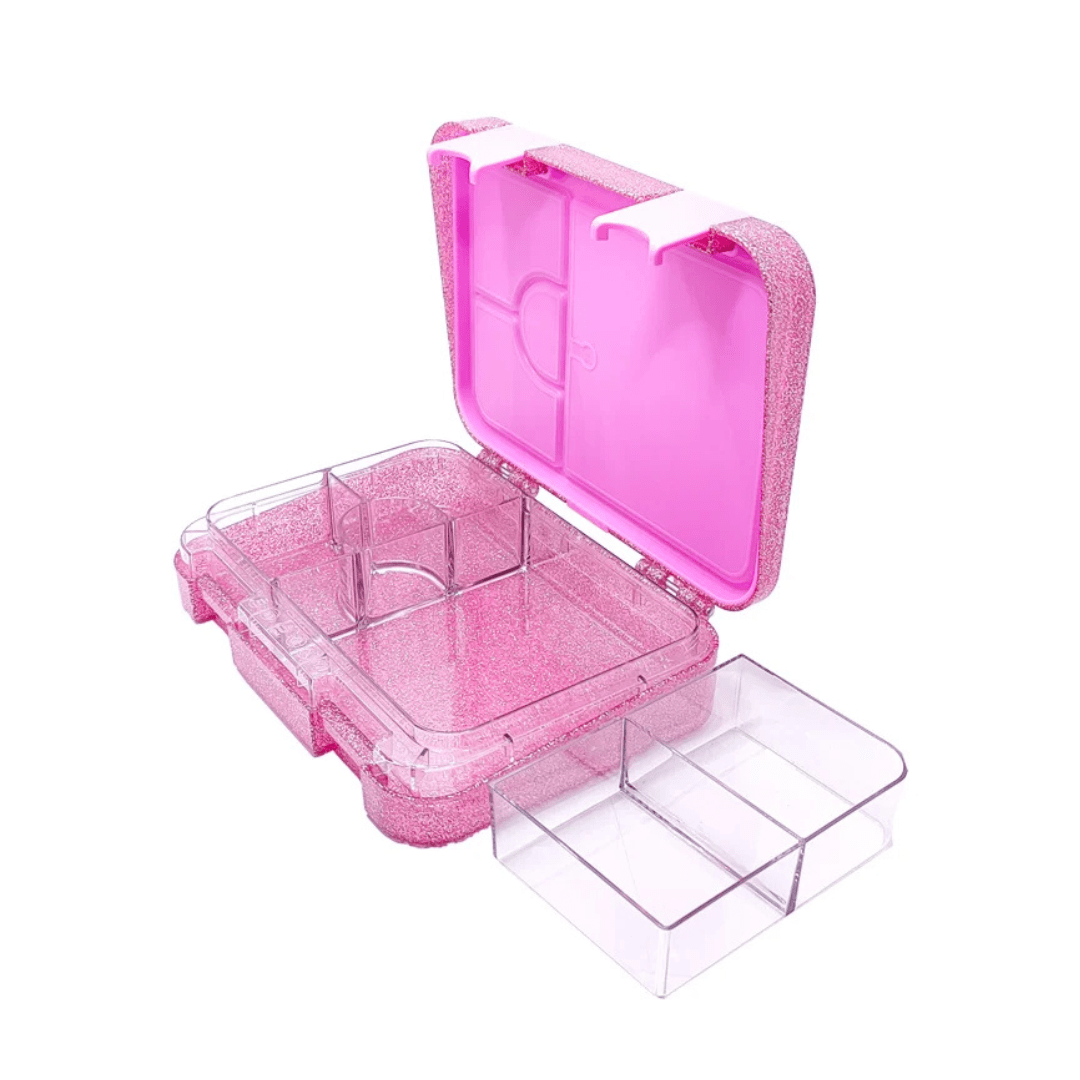 Lonchera Tipo Bento Rosado Escarchado con 4 Divisiones – Escolar Libre BPA2