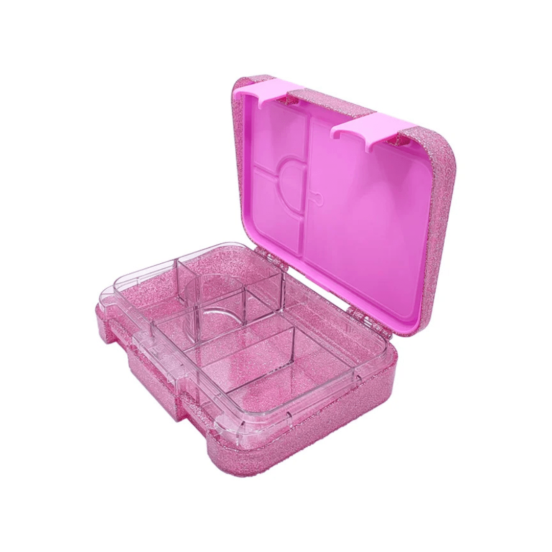 Lonchera Tipo Bento Rosado Escarchado con 4 Divisiones – Escolar Libre BPA3