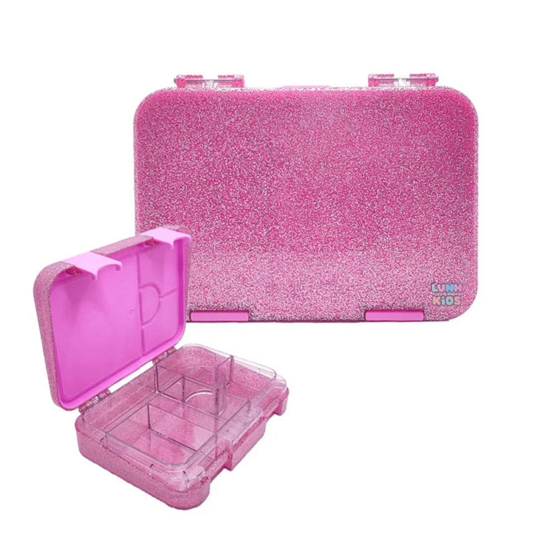 Lonchera Tipo Bento Rosado Escarchado con 4 Divisiones – Escolar Libre BPA1