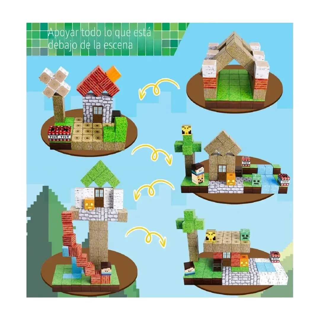 Set de Bloques Magnéticos 150 Piezas Estilo Minecraft3