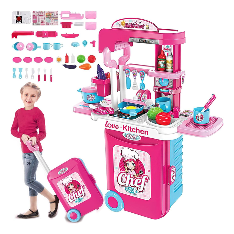 Set de Cocina de Juguete con Luz y Sonido 3 en 1 Rosada2