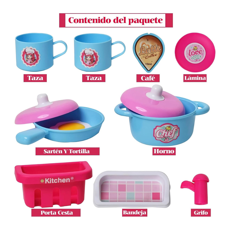 Set de Cocina de Juguete con Luz y Sonido 3 en 1 Rosada3
