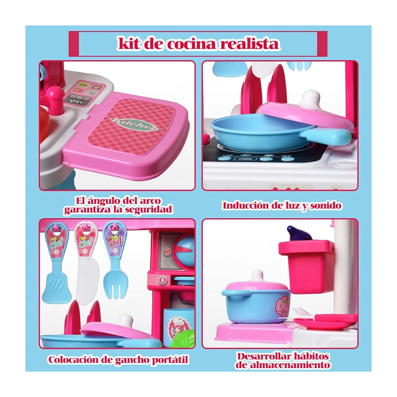 Set de Cocina de Juguete con Luz y Sonido 3 en 1 Rosada4