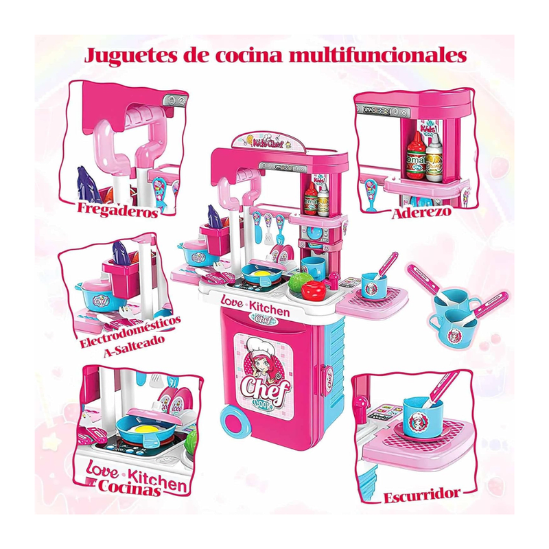 Set de Cocina de Juguete con Luz y Sonido 3 en 1 Rosada5
