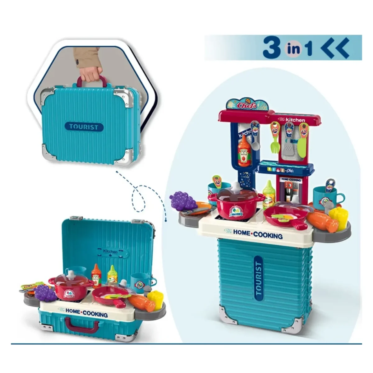 Set Cocina de Juguete Tipo Maleta 3 en 13