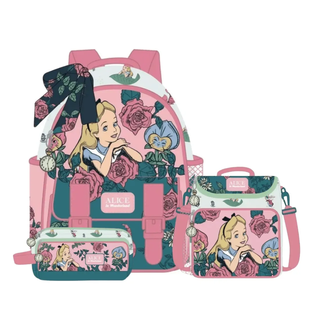Set Escolar Nido Mini Mochila  Lonchera Cartuchera Alicia en el Pais de las Maravillas