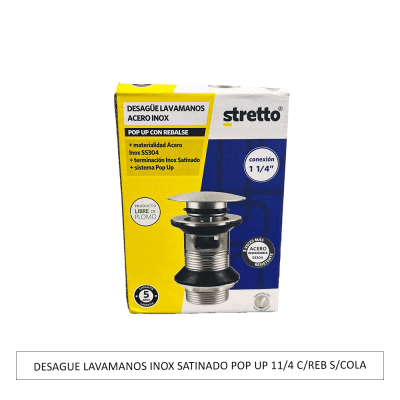 DESAGUE LAVAMANOS INOX SATINADO POP UP CONEXION 1.1/4
