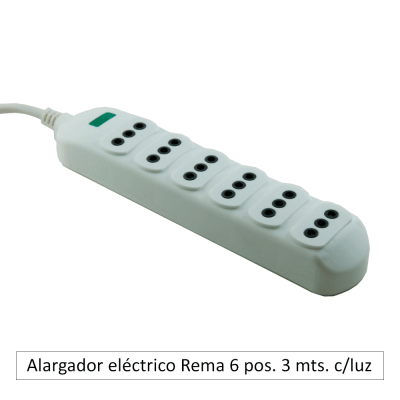 Alargador eléctrico Rema 6 posiciones c/luz piloto 3 mts.