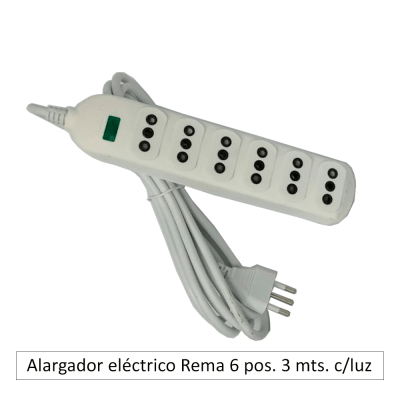 Alargador eléctrico Rema 6 posiciones c/luz piloto 3 mts.