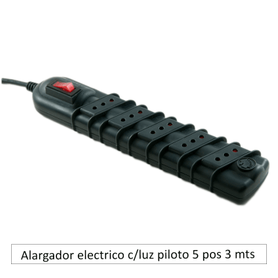Alargador electrico c/luz piloto 5 pos 3 mts Rittig Negro