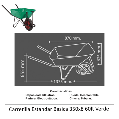 Carretilla Estandar Basica 350x8 60lt Verde