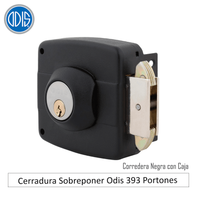 Cerradura Sobreponer Odis 393 Portones Corredera Negra con Caja