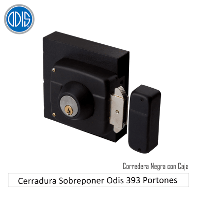 Cerradura Sobreponer Odis 393 Portones Corredera Negra con Caja