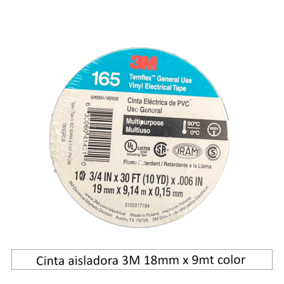 Cinta aisladora 3m 18mm x 9mt color