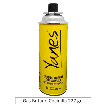 Cartucho Gas Butano con Válvula para cocinilla 227gr.