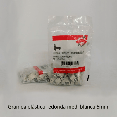 Grampa plástica redonda med. blanca 6mm