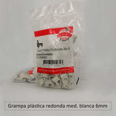 Grampa plástica redonda med. blanca 6mm