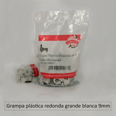 Grampa plástica redonda grande blanca 9mm