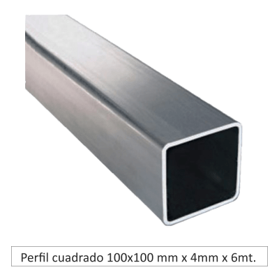 Perfil cuadrado 100 x 100 mm x 4mm x 6mts.