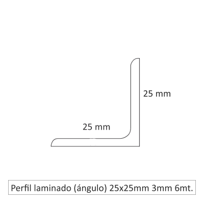 Perfil Laminado (ángulo) 25 x 25 mm x 3mm x 6mts.