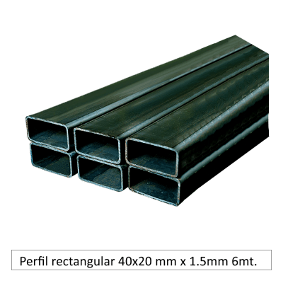 Perfil rectangular 40 x 20 mm x 1.5mm x 6mts.