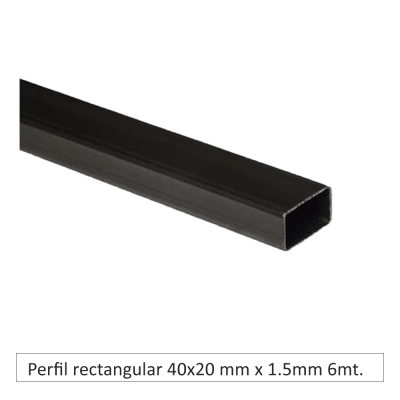 Perfil rectangular 40 x 20 mm x 1.5mm x 6mts.