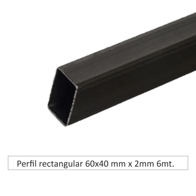 Perfil rectangular 60 x 40mm x 2mm x 6mts.