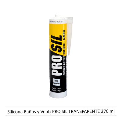 Silicona Baños y Vent: PRO SIL  TRANSPARENTE 270 ml