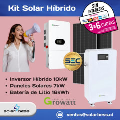 Kit Solar Híbrido 10kW Growatt AFCI con Batería de Litio 16kWh