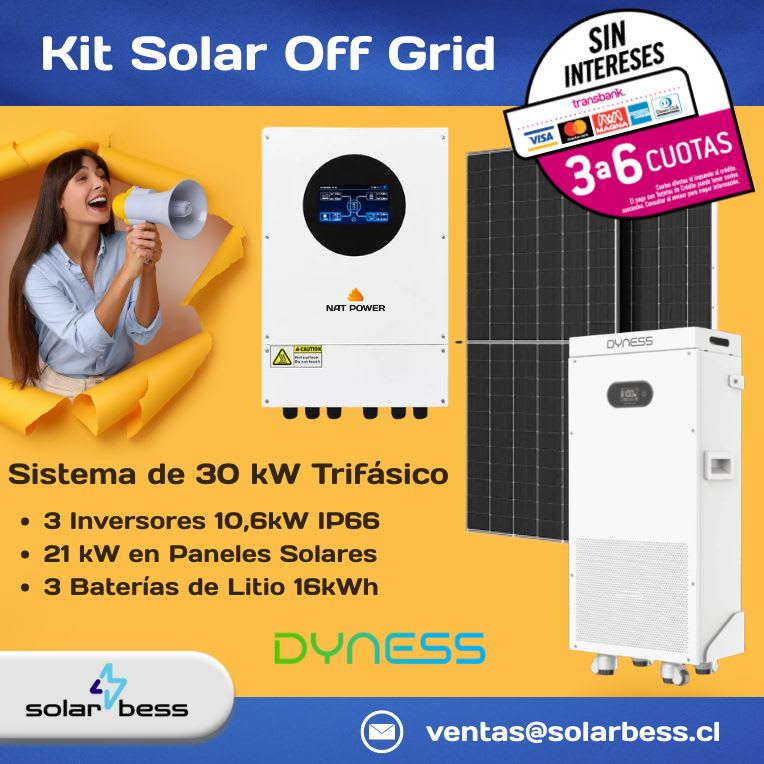 Kit Solar Trifásico 30kW Off Grid con Litio e inversor Natpower1