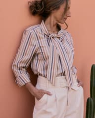 Blusa Niebla azul y beige