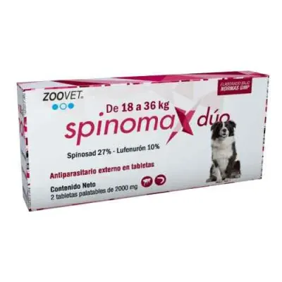 SPINOMAX DUO 18 A 36 KG (ANTIPARASITARIO EXTERNO ORAL A BASE DE SPINOSAD + LUFENURÓN)1
