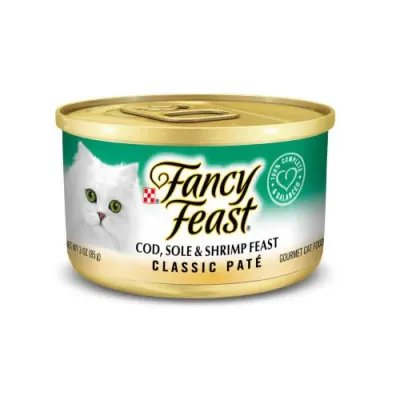 FANCY FEAST PATÉ CLÁSICO CON BACALAO, LENGUADO, CAMARON Y OTROS1