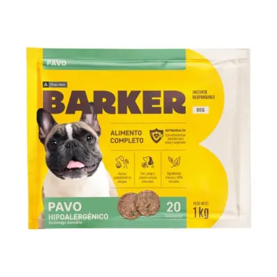 BARKER PERRO PAVO HIPOALERGÉNICO 20 HAMBURGUESAS 1KG1