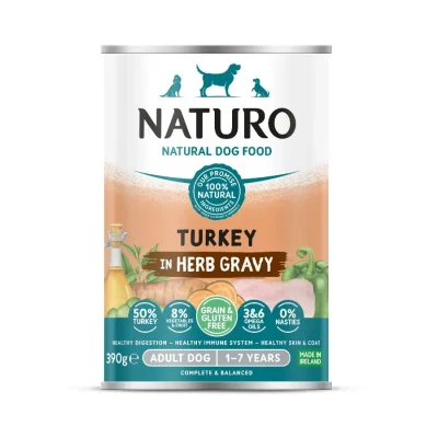 NATURO PAVO CON FRUTAS Y VEGETALES  LIBRE DE GLUTEN Y GRANOS PARA PERRO ADULTO 390GR1