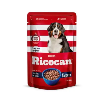RICOCAN ADULTO TROCITOS CORDERO EN SALSA POUCH 100GR1