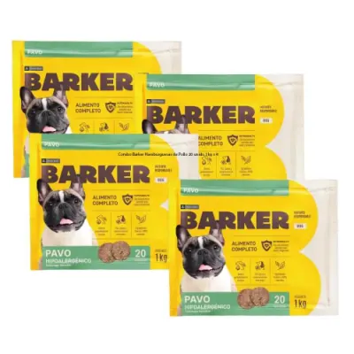 COMBO BARKER PERRO PAVO HIPOALERGÉNICO 20 HAMBURGUESAS 1KG (4 UNIDADES)1