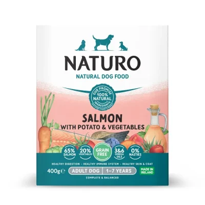 NATURO SALMON CON PAPA Y VEGETALES  LIBRE DE GRANOS PARA PERROS ADULTO 400GR1
