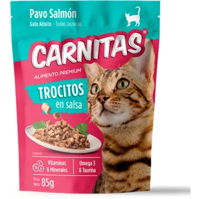 CARNITAS AP GATO TROCITOS EN SALSA PAVO SALMON X 85GR1