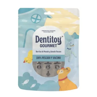 DENTITOY GOURMET BARRITAS DE PESCADO Y VACUNO X 6 UNID1
