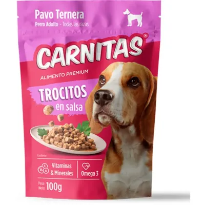 CARNITAS AP PERRO TROCITOS EN SALSA PAVO TERNERA X 100GR1