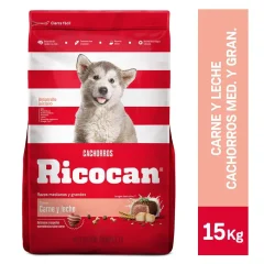 RICOCAN CARNE Y LECHE CACHORROS RAZAS MEDIANAS Y GRANDES X 15 KG