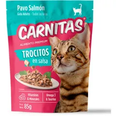 CARNITAS AP GATO TROCITOS EN SALSA PAVO SALMON X 85GR