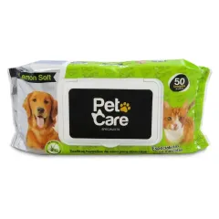 PET CARE TOALLAS HUMEDAS AROMA LIMON, 50 UNIDADES
