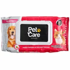 PET CARE TOALLAS HUMEDAS AROMA FRESA, 50 UNIDADES