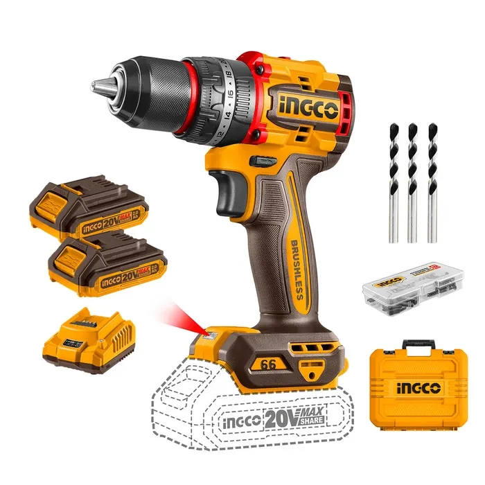 TALADRO PER BL CP +2 BAT Y CARG +47 ACCE INDUSTRIAL 20V/13MM INGCO1